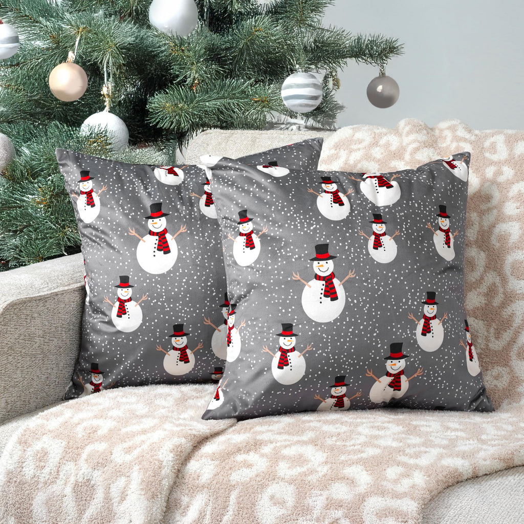 PAVILIA Holiday Velvet Fleece Throw Pillow Covers 20x20 Set of 2, Soft Decorative Cushion Covers for Couch Sofa Bed, Christmas Winter Square Accent Pillow Cases with Hidden Zipper, Snowman Gray