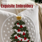 Farmhouse Christmas Pillow Covers 18x18 Set of 2, Xmas Embroidered Throw Cushion Cases with Festive Patterns for Rustic Home Holiday Decor (Snow Globe Christmas Tree, 18" x 18" (Pack of 2))