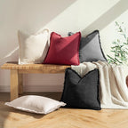 MIULEE Christmas Decorative Throw Pillow Covers Neutral Linen Fringe Throw Pillows Set of 2 Burgundy Boho Farmhouse Cushion Covers with Tassels for Couch Sofa Bed Living Room Home Decor 20x20 Inch