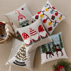 Farmhouse Christmas Pillow Covers 18x18 Set of 2, Xmas Embroidered Throw Cushion Cases with Festive Patterns for Rustic Home Holiday Decor (Snow Globe Christmas Tree, 18" x 18" (Pack of 2))