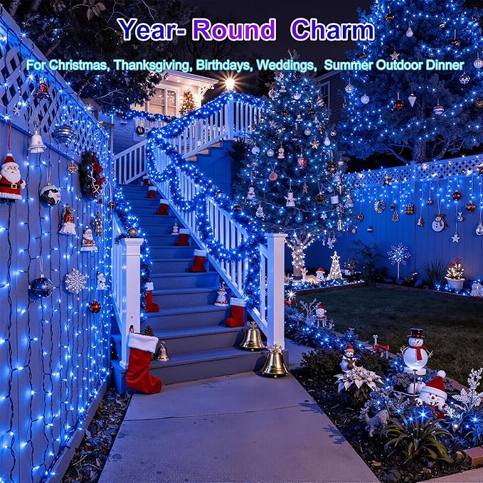 350LED Christmas Lights Indoor Outdoor, 90ft 12 Modes Blue LED String Lights with Timer Dimmable, Waterproof Christmas Tree Lights for Xmas Patio Yard Fence Balcony Bedroom Garden Party Decor Blue