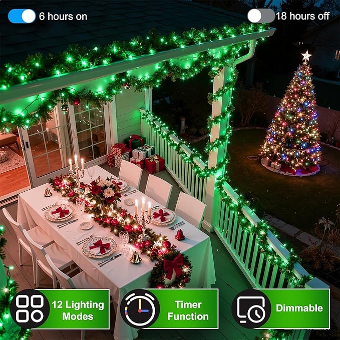 750LED Christmas Lights Outdoor Use, 240ft 12 Modes Green LED String Lights with Timer Dimmable, Waterproof Christmas Tree Lights for Xmas Patio Yard Fence Balcony Garden Party Decor Green