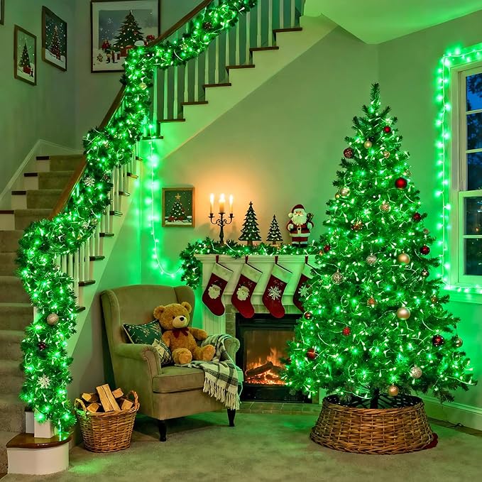 JMEXSUSS 600 LED Green Christmas Lights Outdoor Waterproof, Clear Wire Plug in 168 FT Indoor String Lights Green LED Lights for Christmas Tree Room Party Xmas Decorations