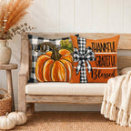 GEEORY Fall Buffalo Plaid Pumpkin Scarecrow Pillow Covers 18x18 Set 4