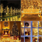 LAMPHOME 33ft Golden Christmas Decorative Mini Lights, 100 LED Transparent Wire Fairy Starry String Lights Plug in, 11 Lighting Modes, for Indoor Outdoor Xmas Tree Wedding Party Decoration (Yellow)
