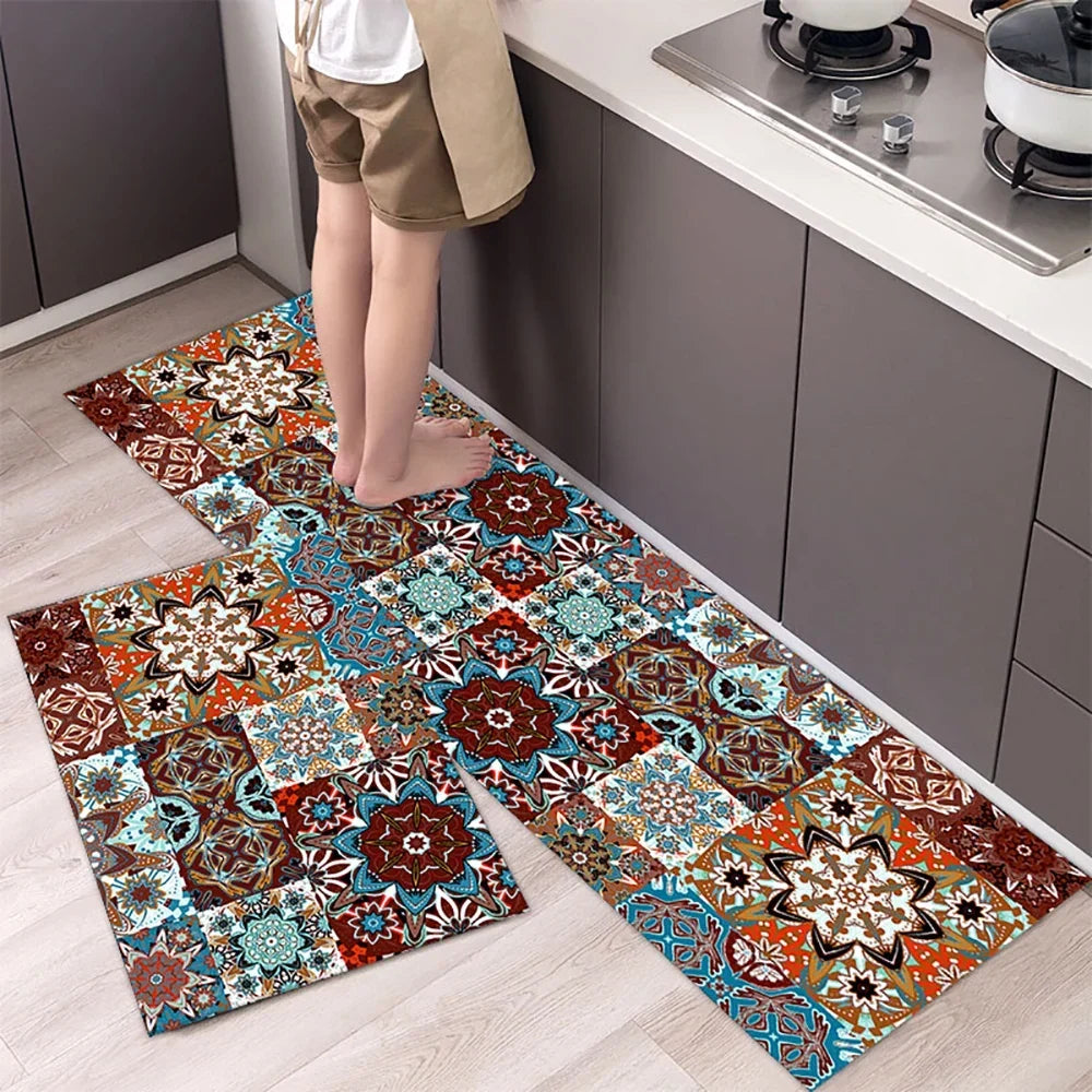 VIKAMA 1/2PCS Kitchen Oil-Resistant Floor Mat, Bathroom Absorbent Quick-Drying Carpet, Anti-Slip Doormat For Home Decoration
