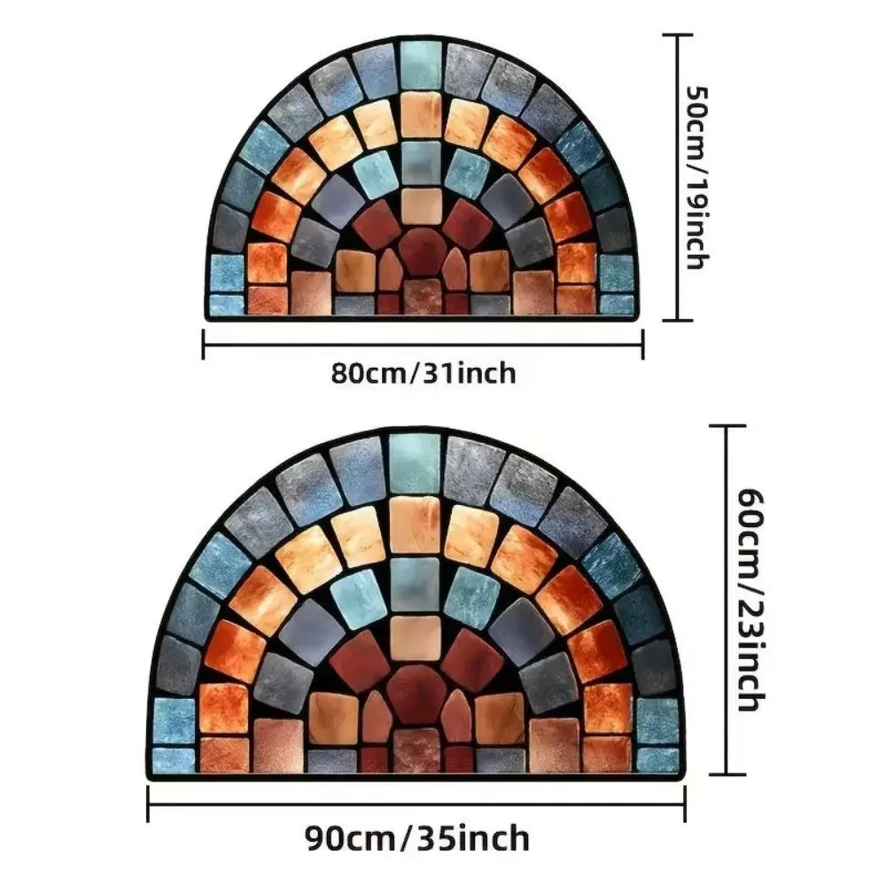 VIKAMA American Vintage Half Circle Entryway Doormat Colorful Stone Tile Mosaic Pattern Non Slip Absorbent Rug Home Decor
