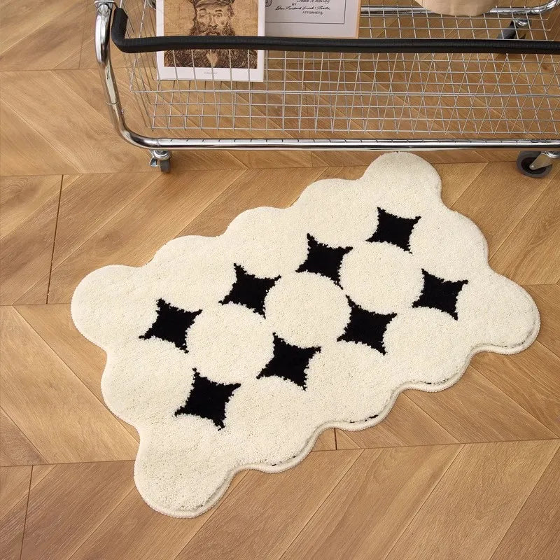 VIKAMA Ins Style Black and White Simple Short Plush Floor Mat Entry Door Wear Dirt-resistant Foot Mat Bathroom Entrance Carpet