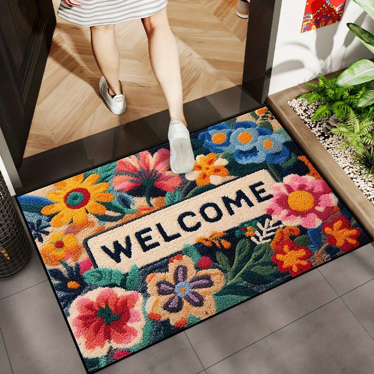 VIKAMA Beautiful  Flower Doormat Non-slip Floor Mat Absorbent Bathroom Mat Rug For Bedroom Living Room Carpet Welcome Mat