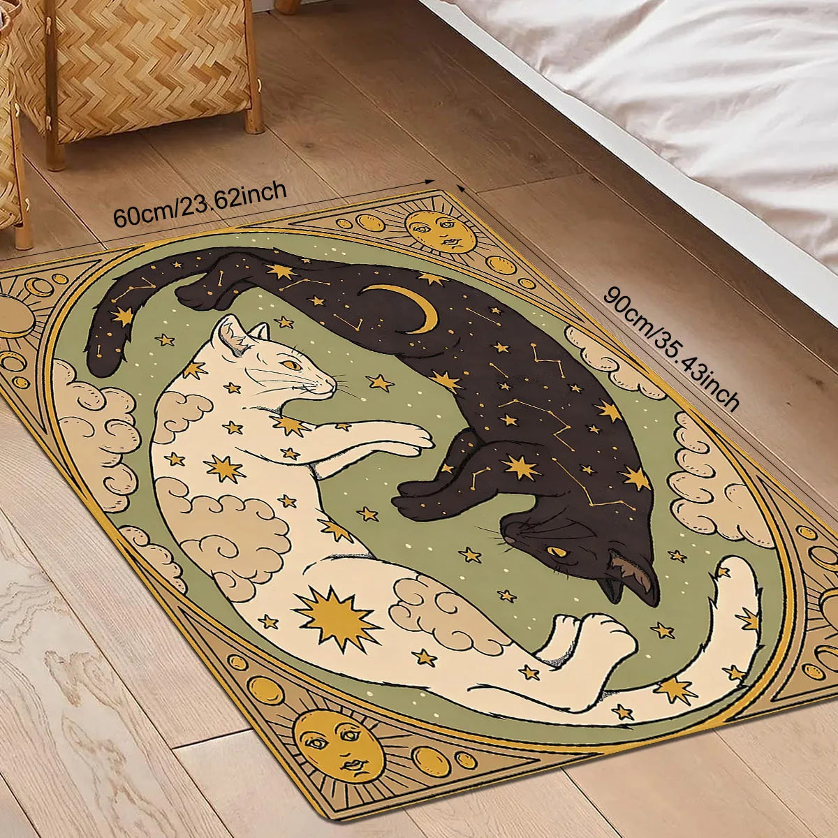 VIKAMA Yin Yang Cat Floor Mat Feature Doormat Soft Rug For Bedroom Creative Living Room Carpet Welcome Mat Outdoor Carpet Home D