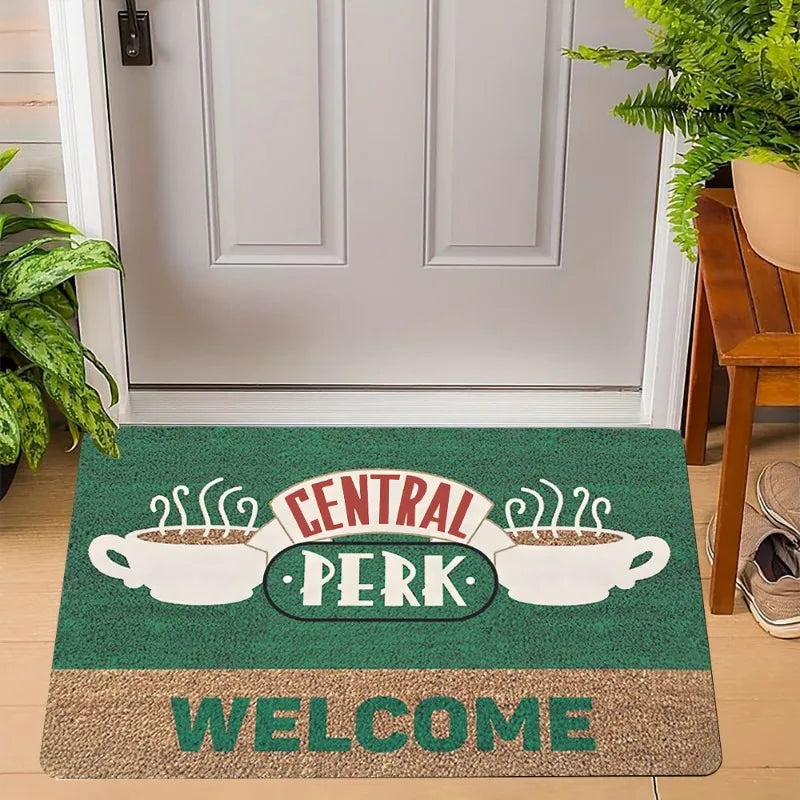 Carpet Central Perk Logo Mat Coffee Cup Printing Rug Friends TV Theme Door Mat Welcome Text Home Decoration Indoor Outdoor Use