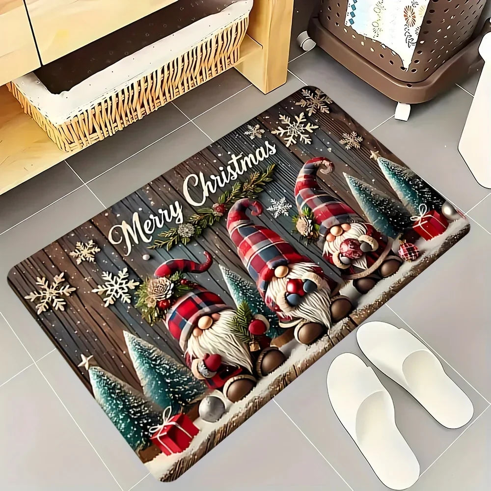 VIKAMA Christmas Carpet Three Santa Claus Doormat Entrance Welcome Mat Outdoor Carpet Rug For Bedroom Living Room Home Decoratio