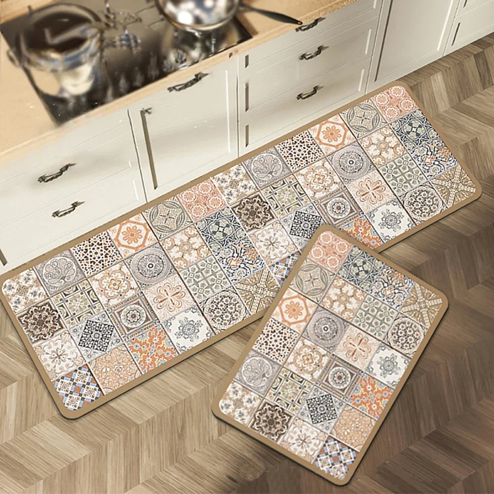 VIKAMA 1/2PCS Kitchen Oil-Resistant Floor Mat, Bathroom Absorbent Quick-Drying Carpet, Anti-Slip Doormat For Home Decoration