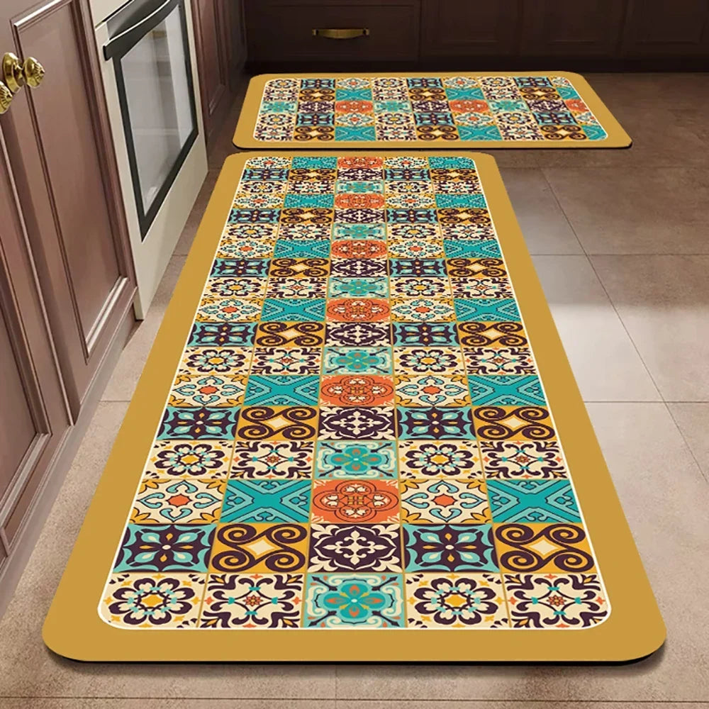 VIKAMA 1/2PCS Kitchen Oil-Resistant Floor Mat, Bathroom Absorbent Quick-Drying Carpet, Anti-Slip Doormat For Home Decoration